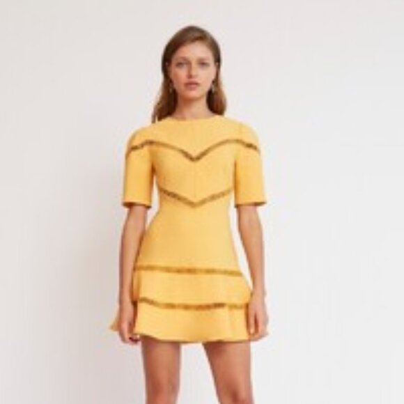 NWT Finders Keepers Lattice Mini Dress Marigold - Picture 2 of 7